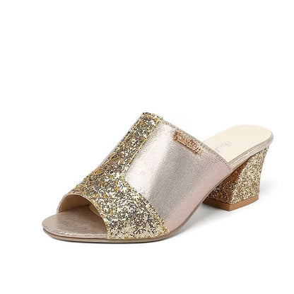 Sparkling Chunky Heel Elizabeth Ainsley Plus Sandals
