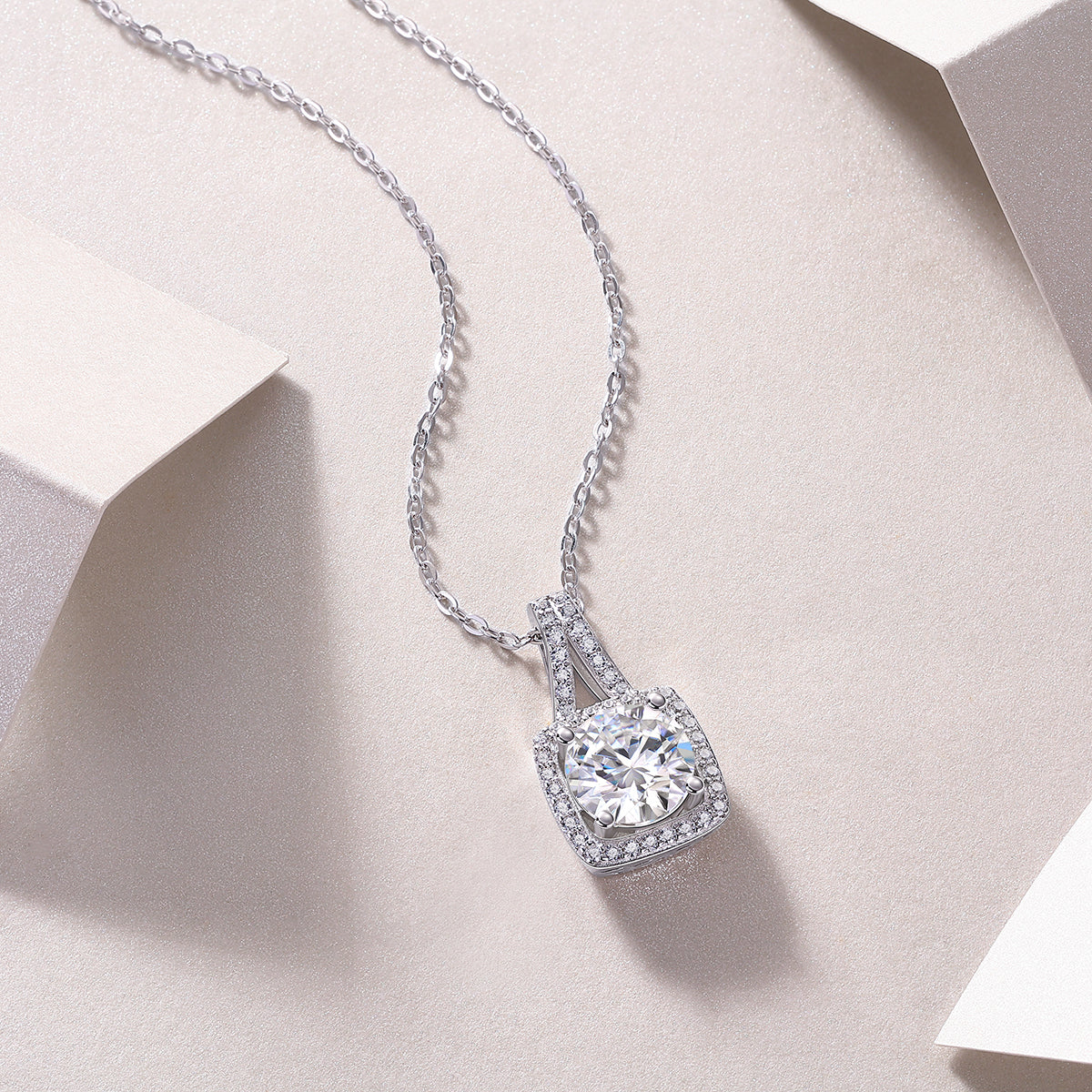 Square Halo Crystal Pendant Necklace