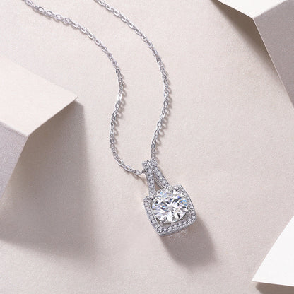 Square Halo Crystal Pendant Necklace