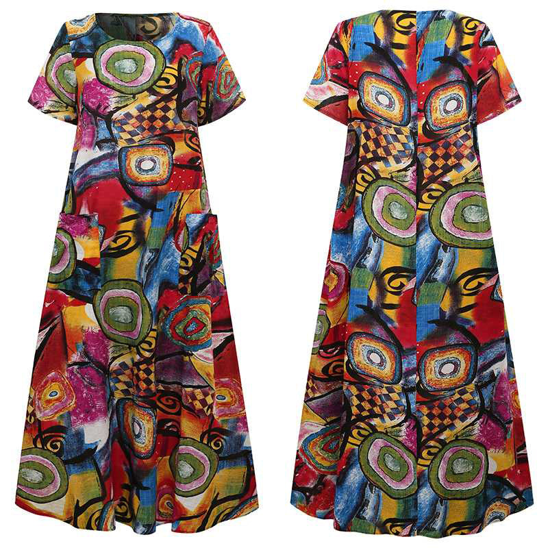 Vibrant Print Elizabeth Ainsley Swing Maxi Dress
