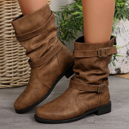 Elizabeth Ainsley Barrel Boots - Distressed Buckle Style