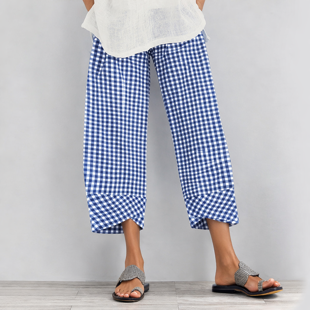 Versatile Checkered Cropped Pants by Elizabeth Ainsley