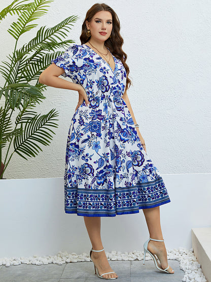 Floral V-Neck Midi Dress by Elizabeth Ainsley