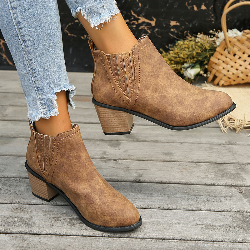 Elizabeth Ainsley Ankle Boots - Thick Heel Slip-On Comfort