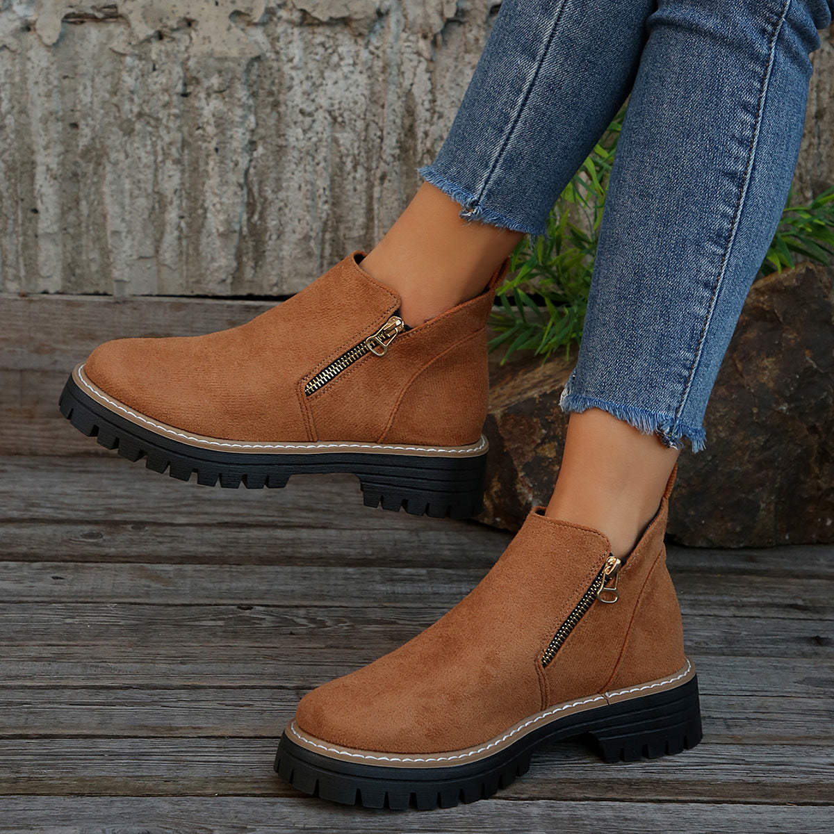Elizabeth Ainsley Suede Ankle Boots - Side Zipper Comfort