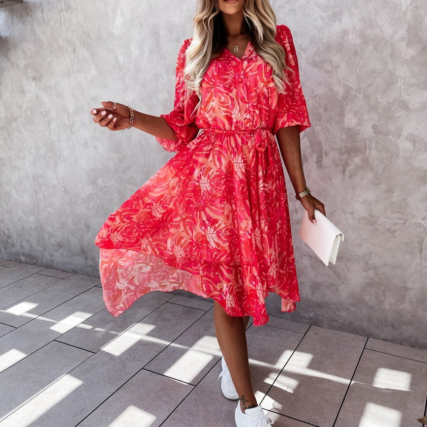 Floral Print Elizabeth Ainsley Irregular Midi Dress