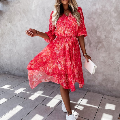 Floral Print Elizabeth Ainsley Irregular Midi Dress