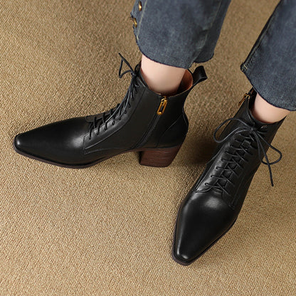 Elizabeth Ainsley Ankle Boots - Thick Heel Lace-Up Comfort