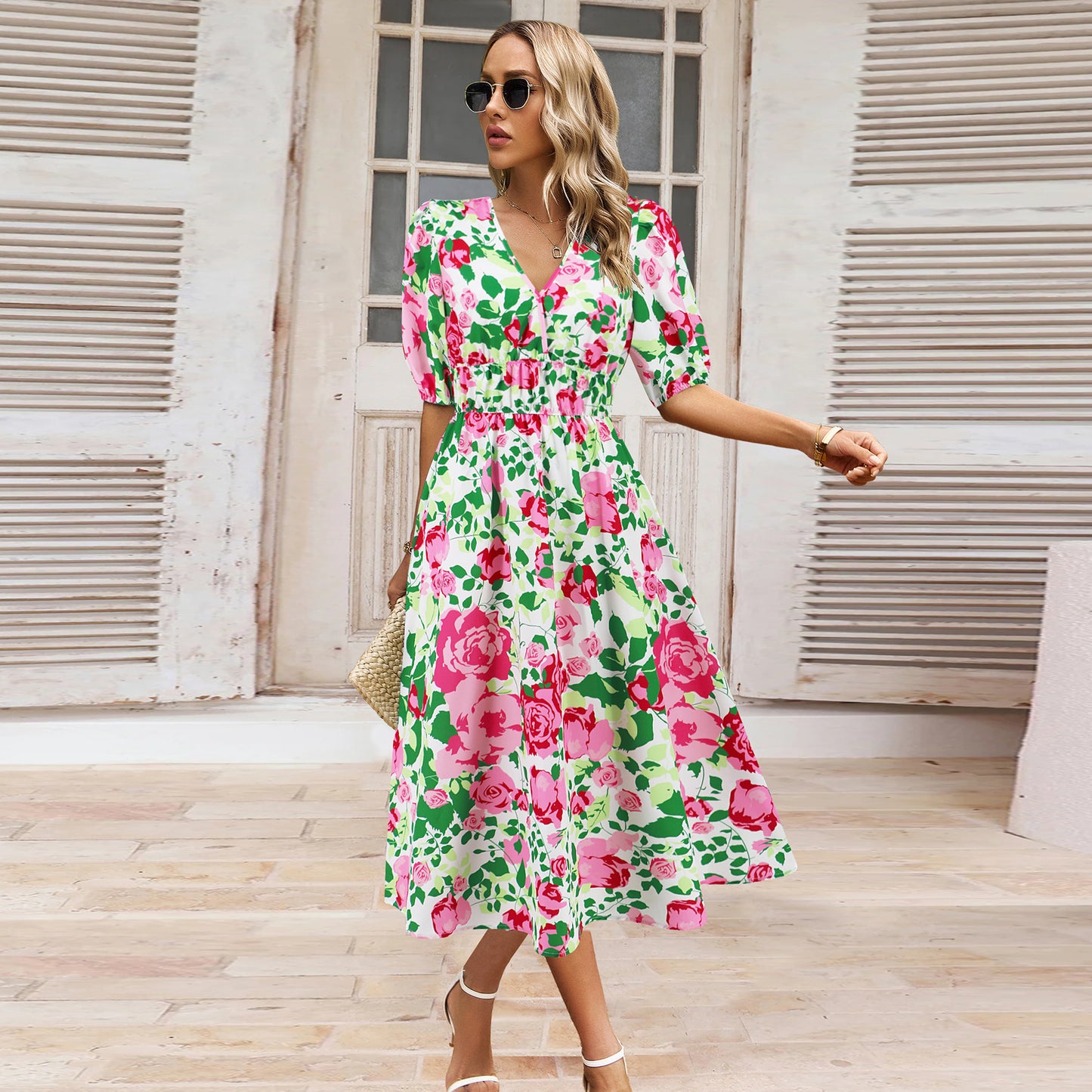 Bohemian Floral V-Neck Dress by Elizabeth Ainsley