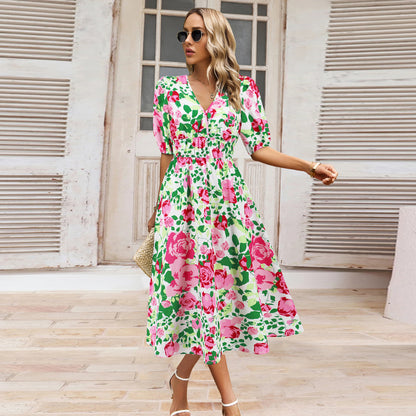 Bohemian Floral V-Neck Dress by Elizabeth Ainsley