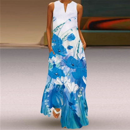 Vibrant Printed Maxi Dress Elizabeth Ainsley Sleeveless