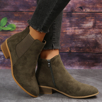 Elizabeth Ainsley Suede Ankle Boots - Thick Heel Comfort