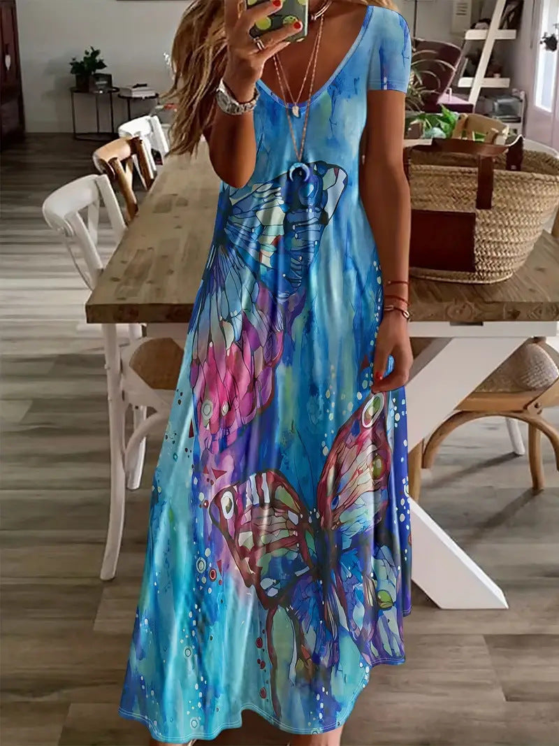 Bohemian Butterfly Print Elizabeth Ainsley Maxi Dress
