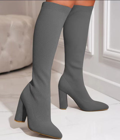 Meredith | Elegant Stretch-Knit Knee-High Orthopedic Heel Boots