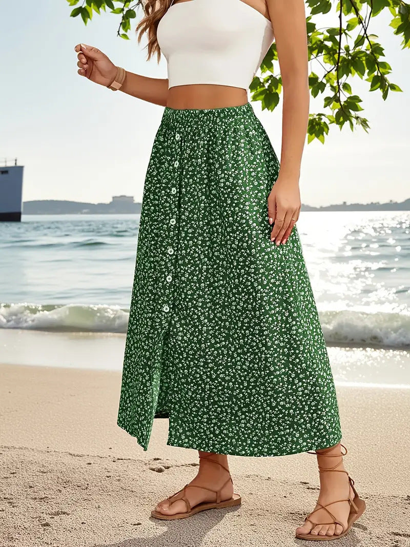 Pastoral Floral A-Line Skirt by Elizabeth Ainsley