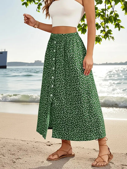 Pastoral Floral A-Line Skirt by Elizabeth Ainsley