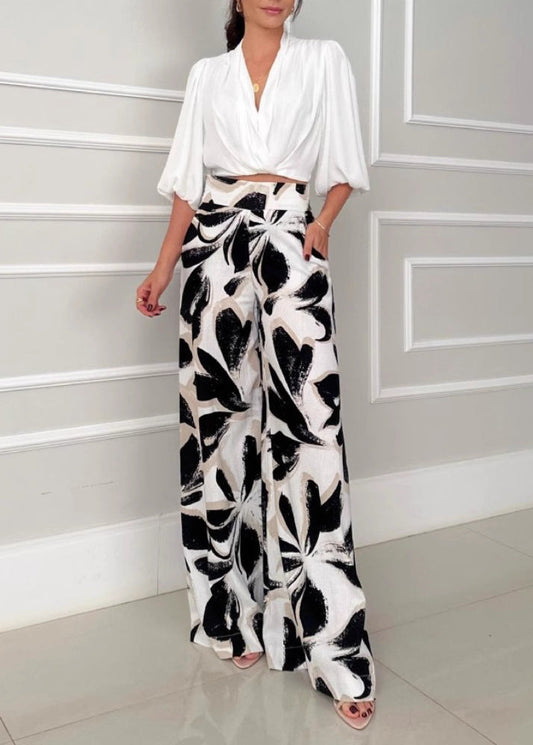 Socialite Womens Three-quarter-sleeve Fashionable Casual Wide-leg Pants Set