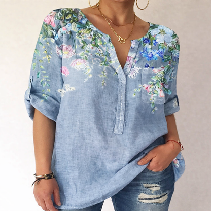 Printed V-Neck Cotton Blouse by Elizabeth Ainsley