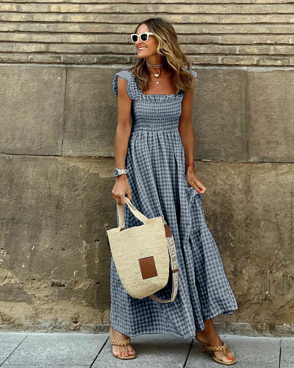 Plaid Ruffle Maxi Dress by Elizabeth Ainsley