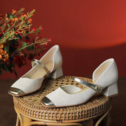 Retro Buckle Elizabeth Ainsley Mid Heel High Heels