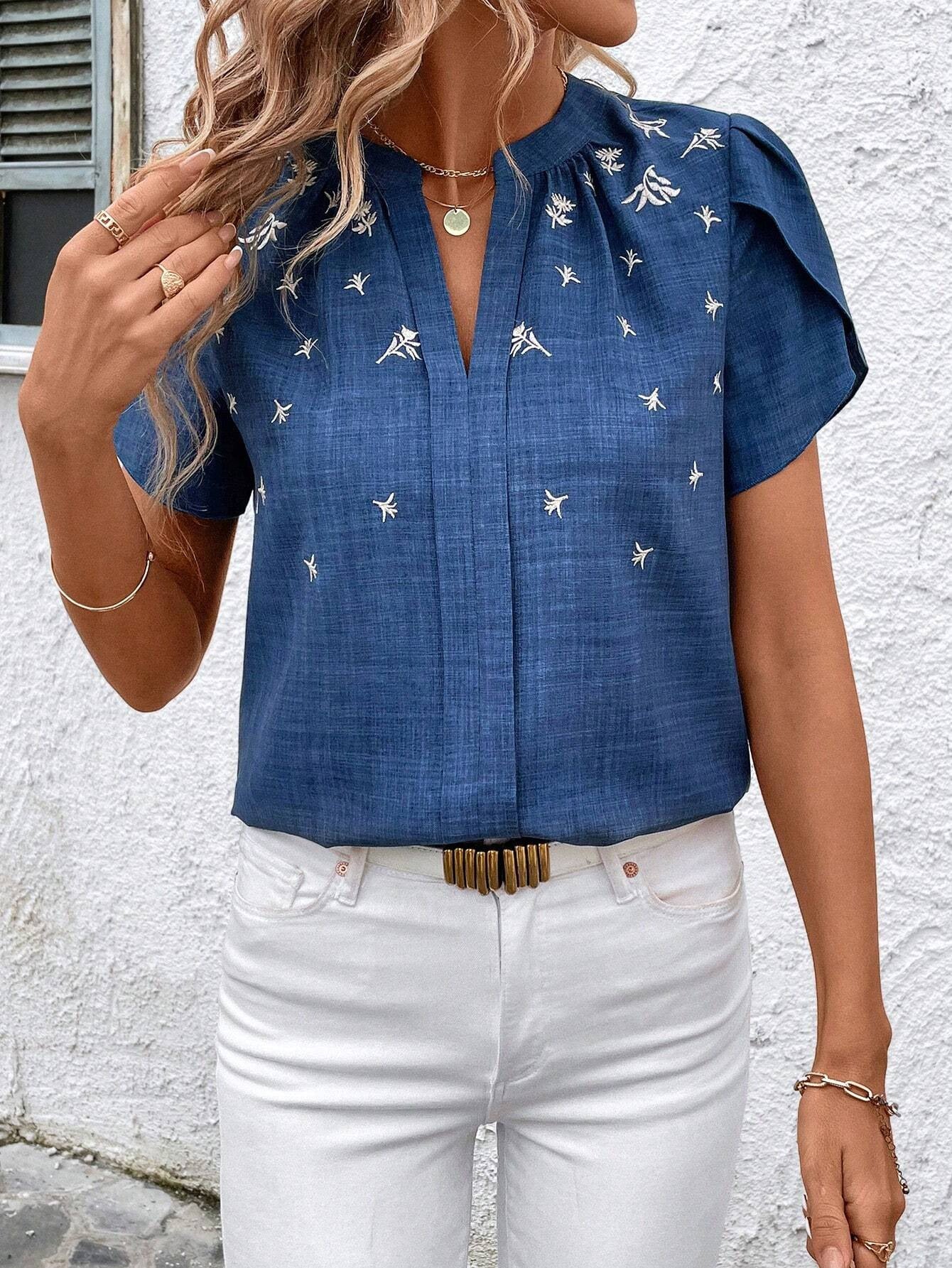Chic Printed Blouse Elizabeth Ainsley Shoulder Pleat Top