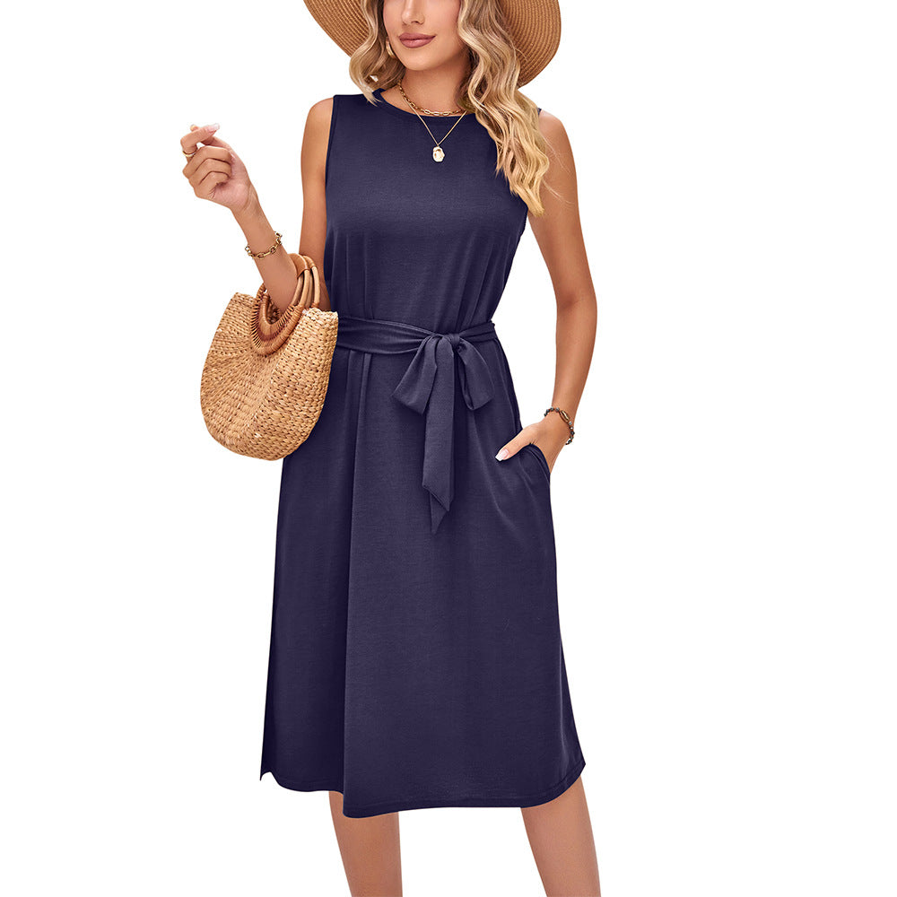 Chic Sleeveless Belted Midi Dress by Elizabeth Ainsley