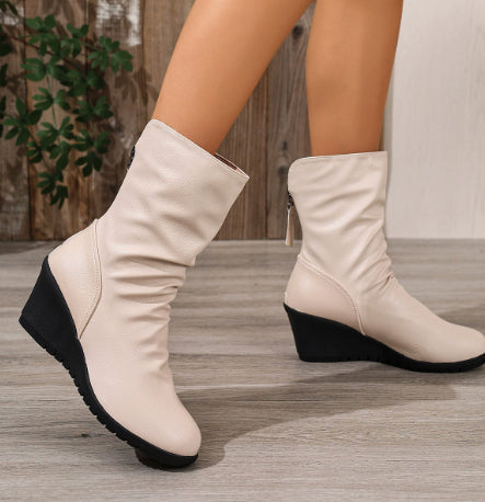 Elizabeth Ainsley Wedge Ankle Boots - Fur-Lined Comfort