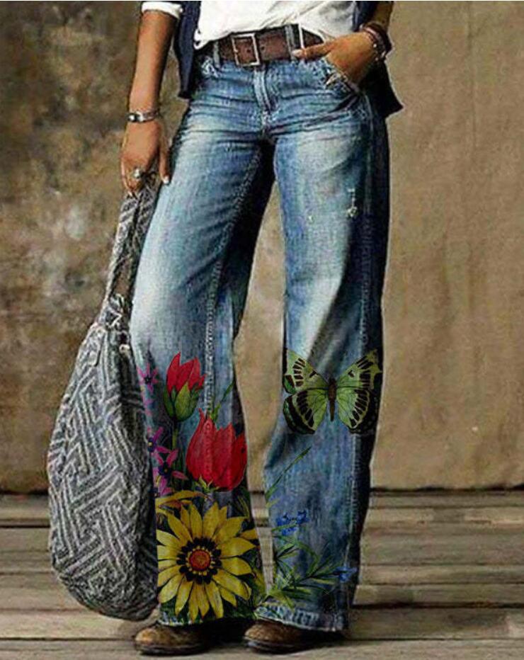 Artistic Floral Wide Leg Pants by Elizabeth Ainsley