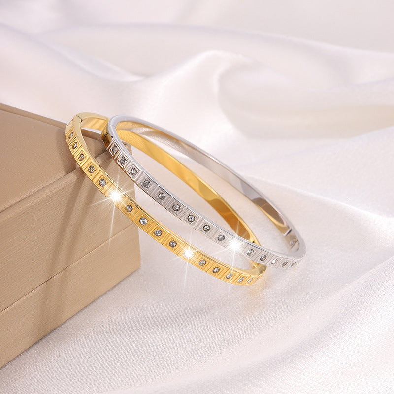 Slim Crystal-Detail Bangle Bracelet with Refined Edge Design