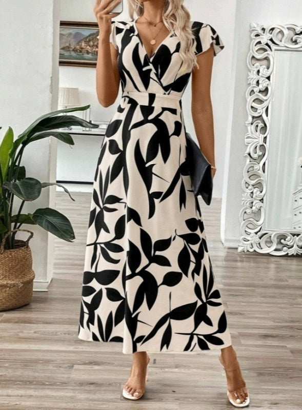 Elegant V-Neck Print Maxi Dress by Elizabeth Ainsley