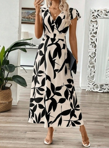 Elegant V-Neck Print Maxi Dress by Elizabeth Ainsley