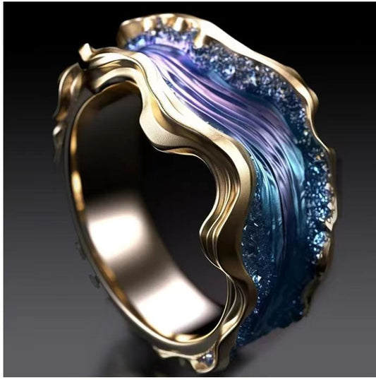 Krystal Crafts Handcrafted Ocean Crest Sapphire Flow Statement Adjustable Ring