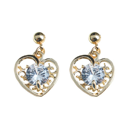 Elegant Gold Heart Crystal Stud Earrings