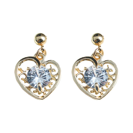 Elegant Gold Heart Crystal Stud Earrings