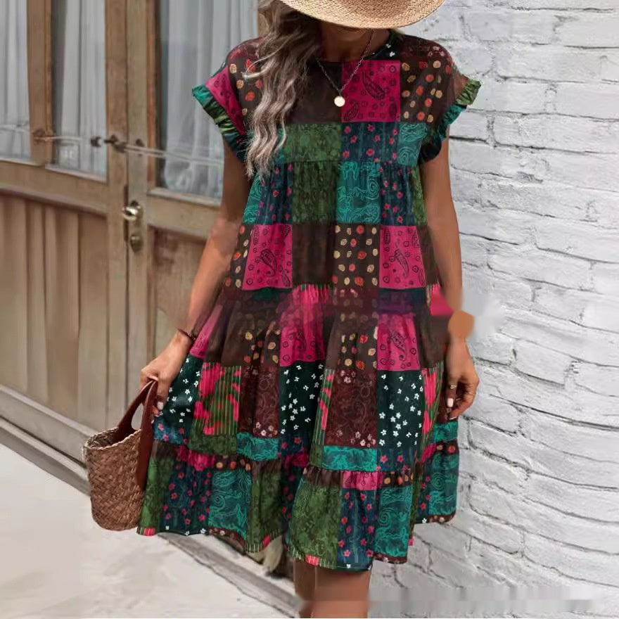 Boho Patchwork Elizabeth Ainsley Summer Midi Dress