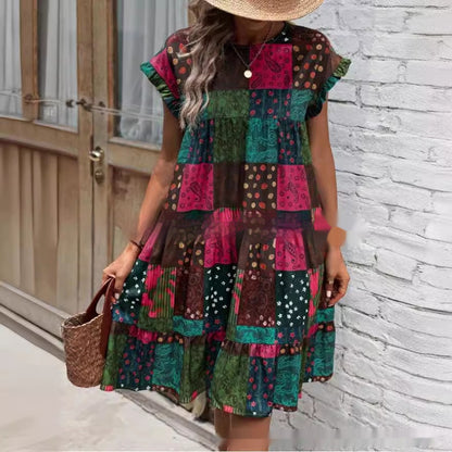 Boho Patchwork Elizabeth Ainsley Summer Midi Dress