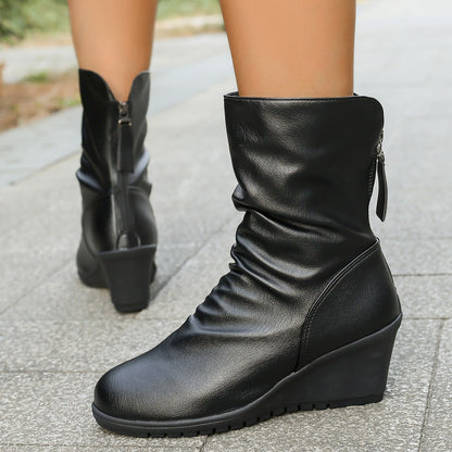 Elizabeth Ainsley Wedge Ankle Boots - Fur-Lined Comfort