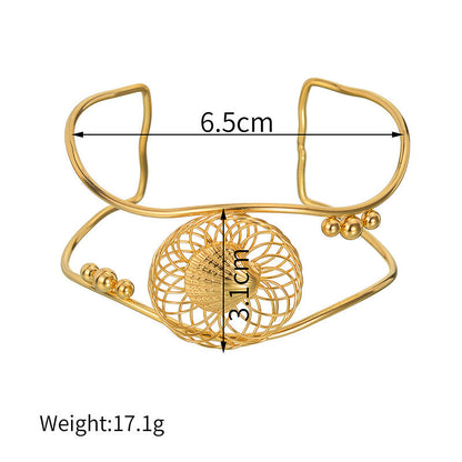 Geometric Open Cuff Bracelet with Intricate Center Detail