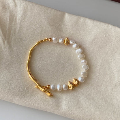 Pearl Accent Open Bracelet with Sculptural Contrast Design