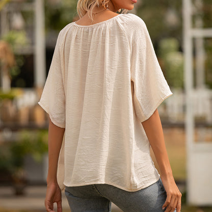 Chic Square Collar Top Elizabeth Ainsley Short Sleeve