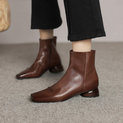 Elizabeth Ainsley Cowhide Boots - Square Toe, Side Zipper