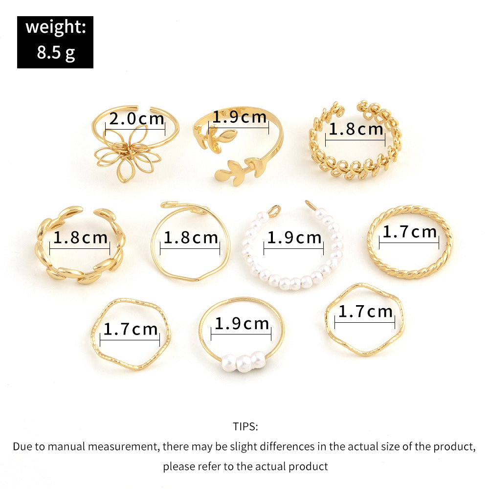 Boho Gold Stacking Ring Set – Floral & Pearl Detail Bands