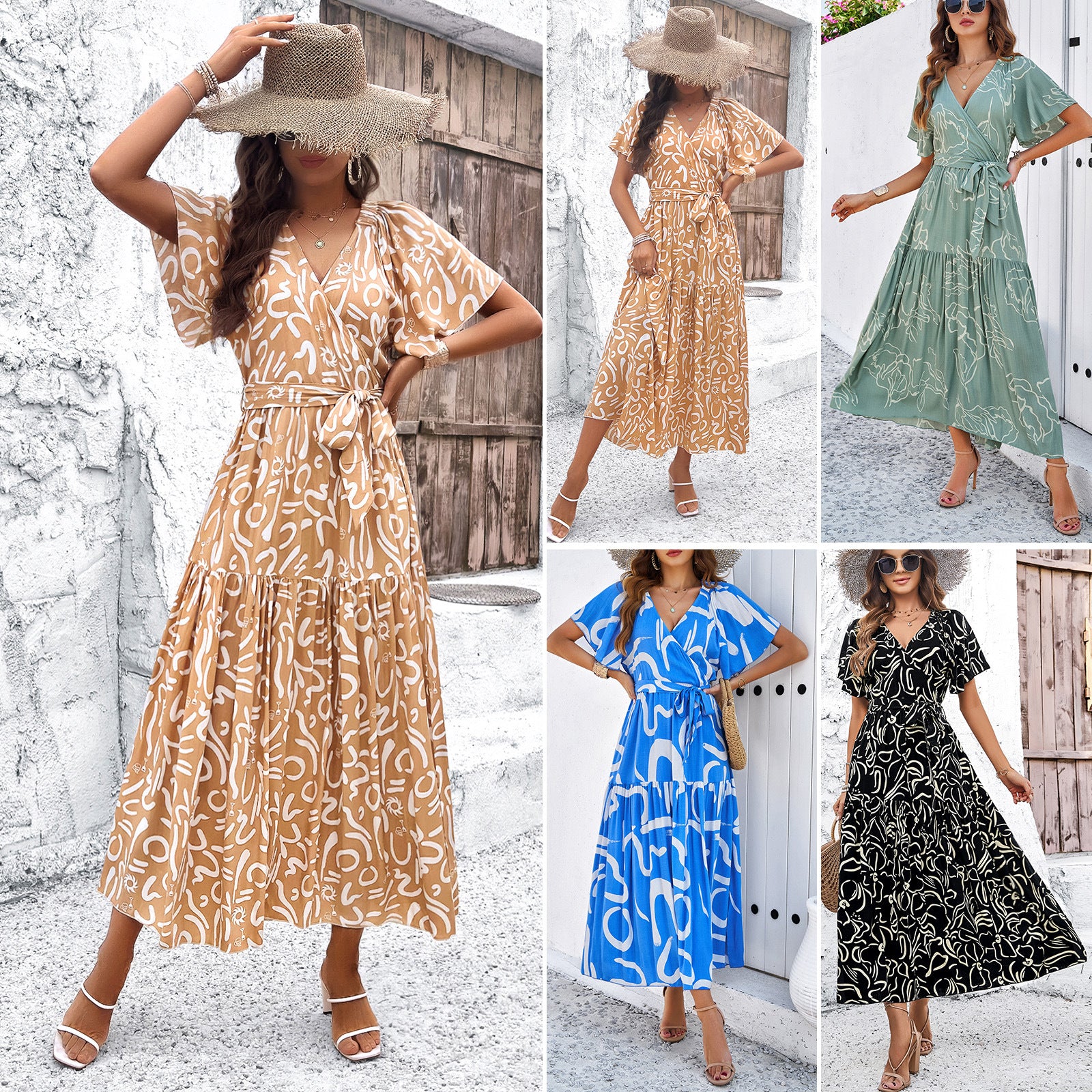 Chic Geometric Elizabeth Ainsley Short Sleeve Midi Dress