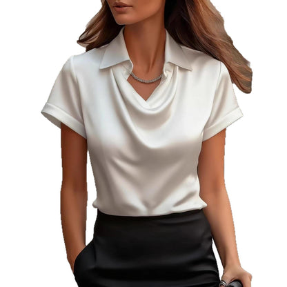 Chic Satin Boat-Neck Blouse by Elizabeth Ainsley