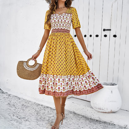 Boho Printed Elizabeth Ainsley Summer Midi Dress