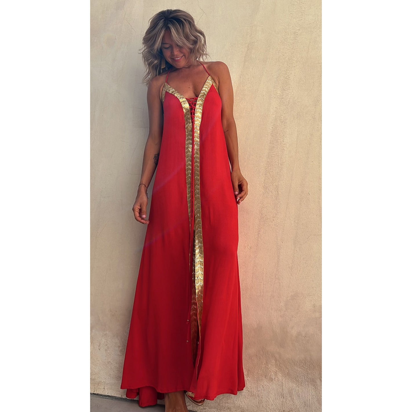 Elegant Lace-Up Halterneck Dress by Elizabeth Ainsley