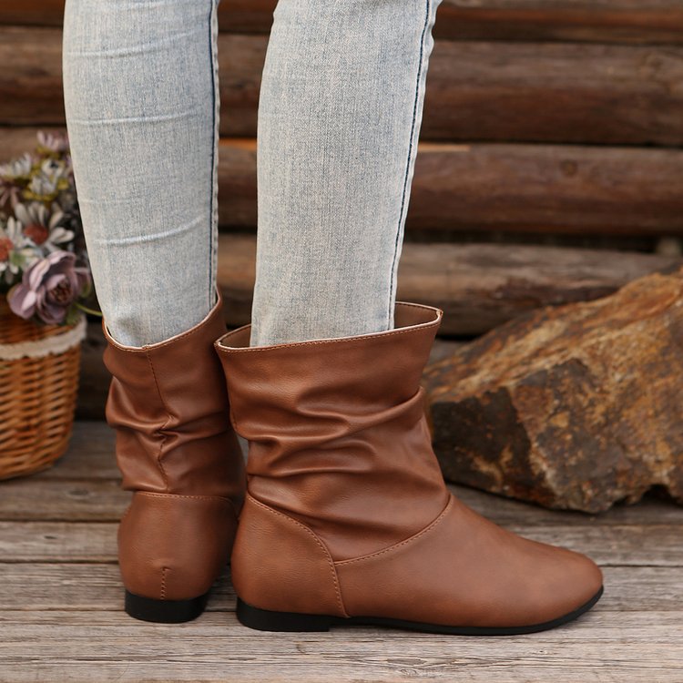 Elizabeth Ainsley Flat Boots - Slip-On Western Comfort