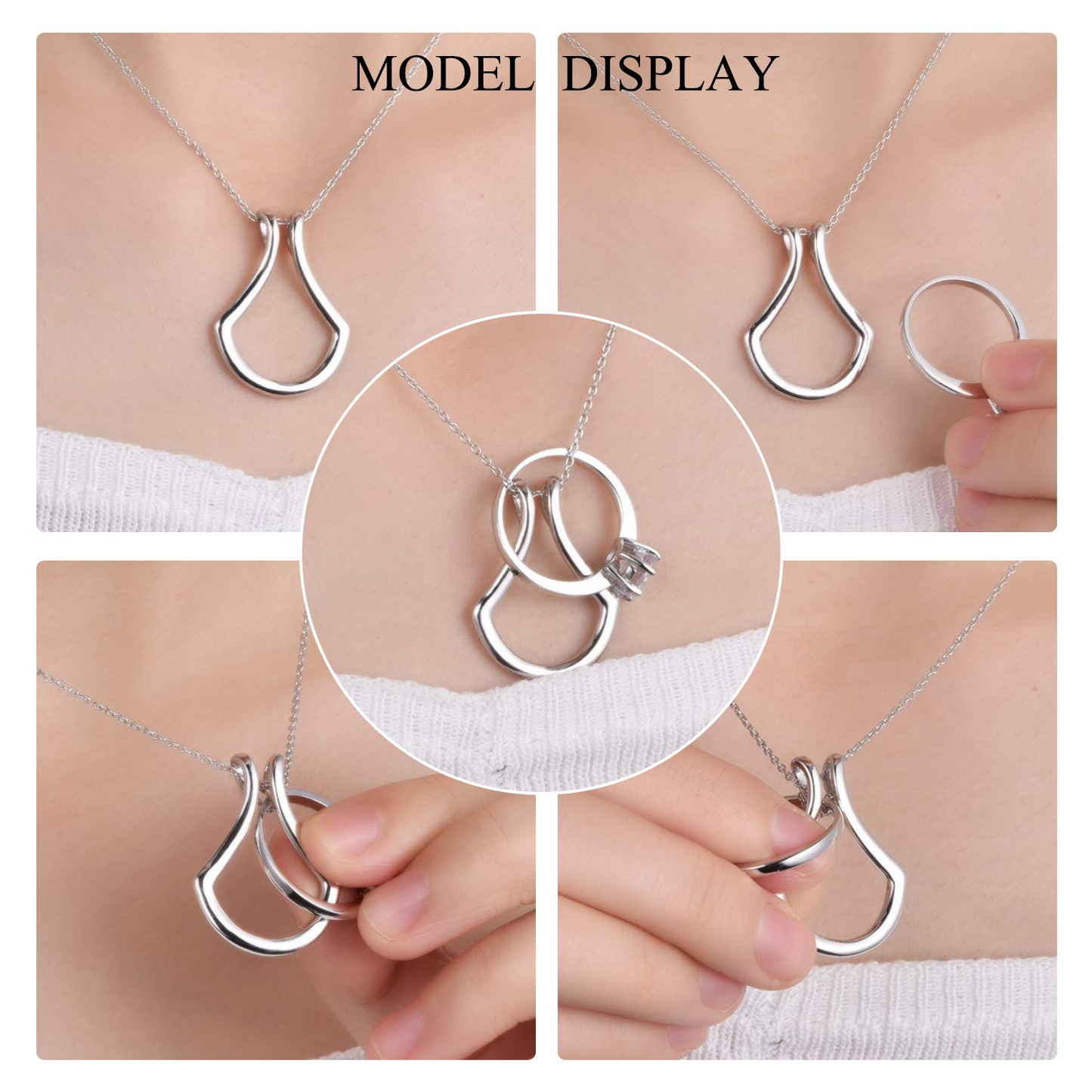 Sterling Silver Ring Holder Necklace – Rose Gold Drop Pendant with Cable Chain