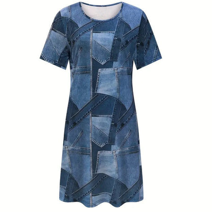 Chic Denim Print Elizabeth Ainsley A-Line Summer Dress