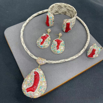 New Genuine Leather Snakeskin Jewelry Set